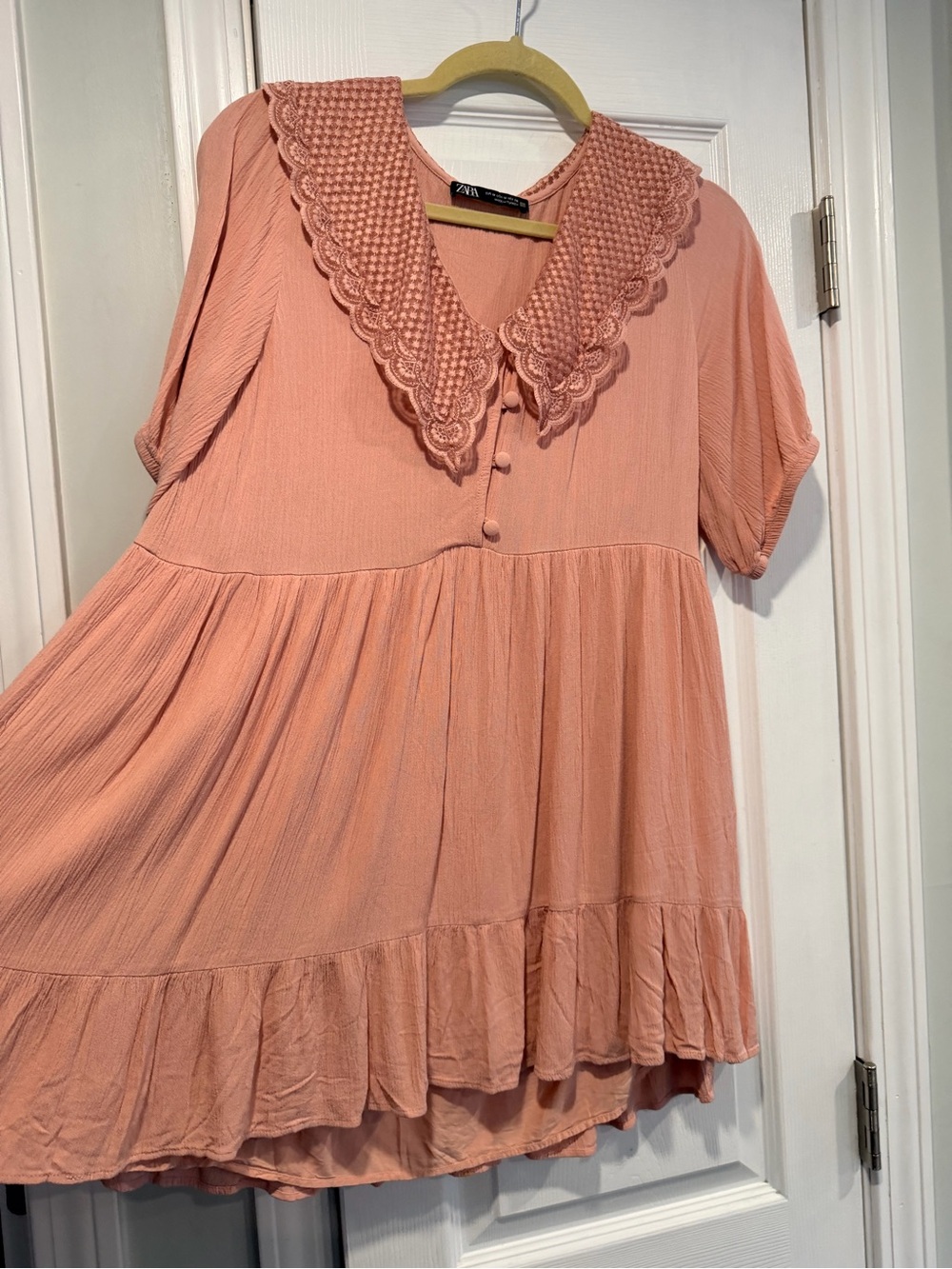 Zara Size M Embroidered Lace Collar Babydoll Tunic Dress Top Boho Cottagecore - Picture 5 of 11